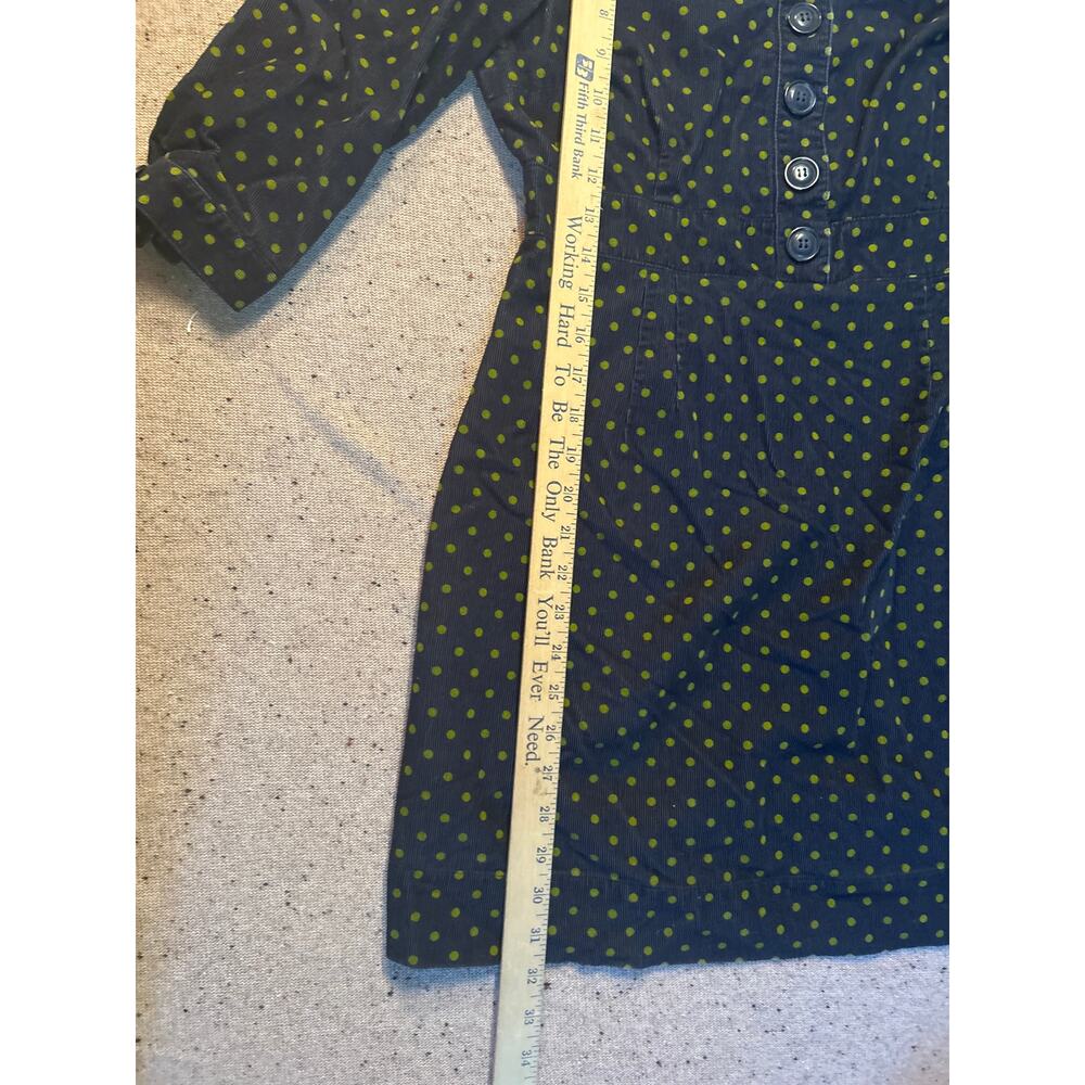Boden Corduroy Navy Green Polka Dot Dress 6P Side Zip Classic Preppy Academia - Picture 5 of 7